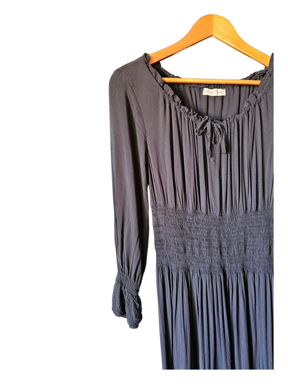 Belle Poque Black Maxi Dress Medium Smocked Boho Gothic Renaissance Whimsigoth - Picture 3 of 10